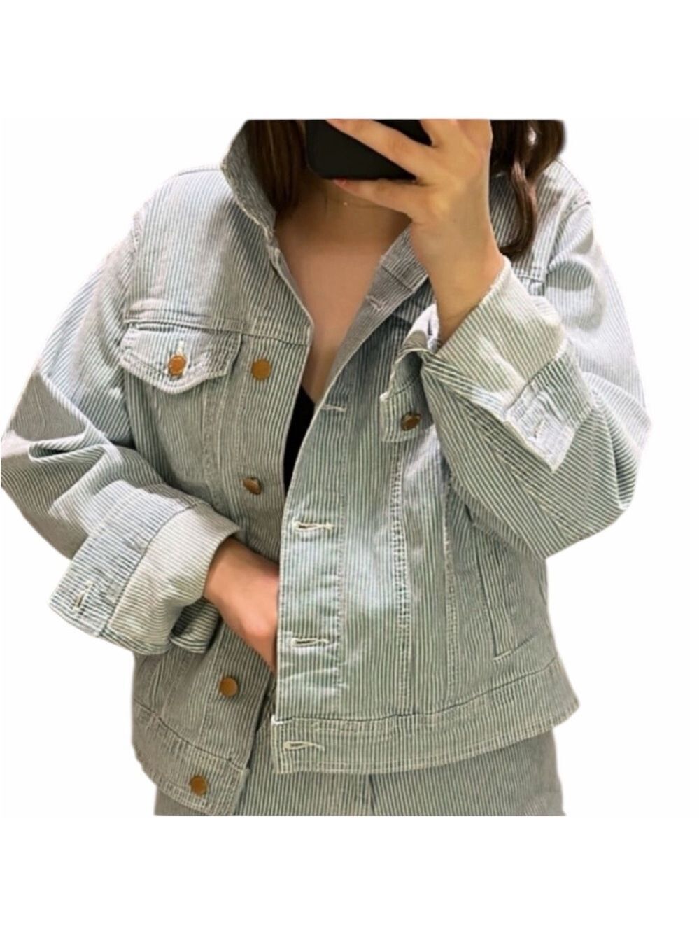 UNIVERSAL THREAD Blue White Pinstripe Jean Jacket Stretchy EC Plus XXL